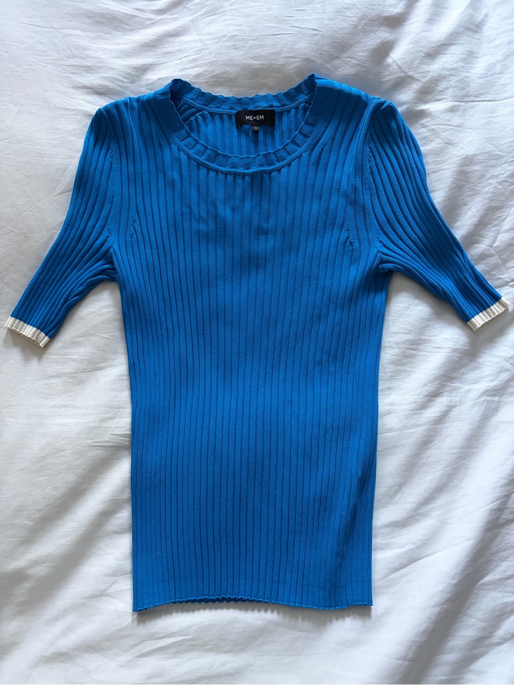 ME+EM Blue Ribbed Short-Sleeve Shirt - Size small